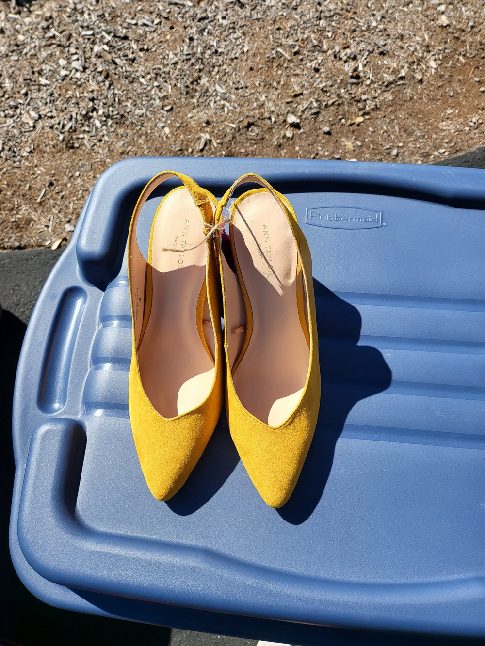 Ann Taylor Mustard Yellow Suede Pointed-Toe Slingback Pumps